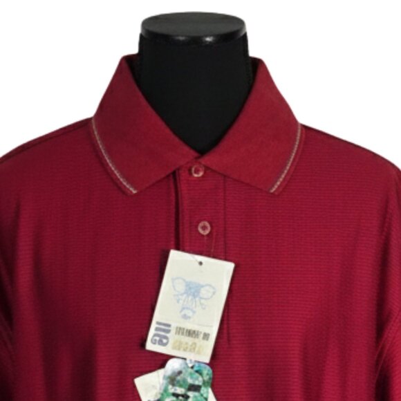 NWT | Men's Burgundy Striped Polo Golf Shirt Short Sleeve | XLarge - Picture 2 of 5